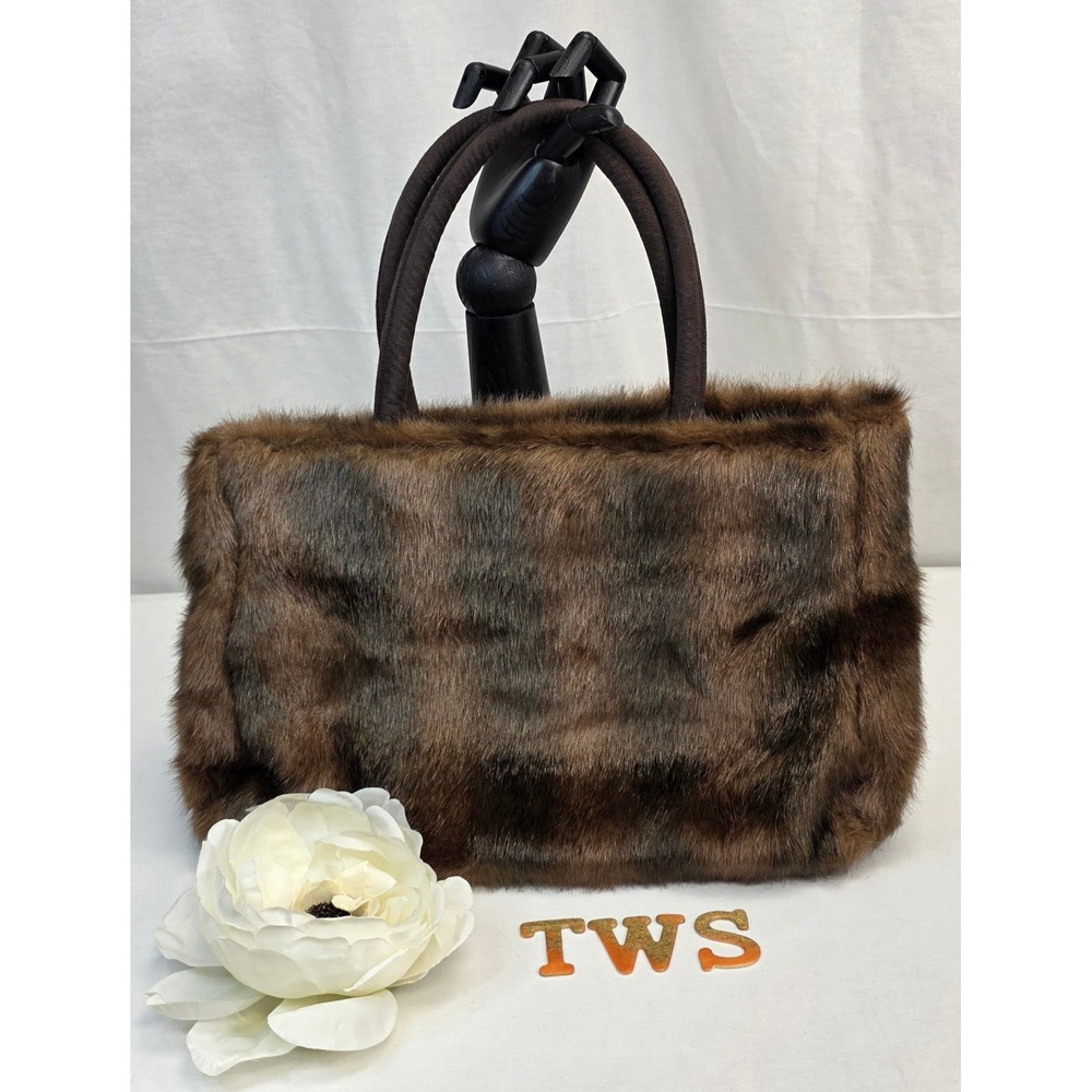 Murval Paris Brown Faux Fur Tote Bag Zip Top Handbag Brown Plush Satchel